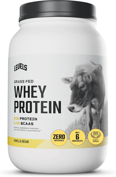 Levels Grass Fed Whey Protein Powder, No Artificials, 24G of Protein, Vanilla Bean, 2LB