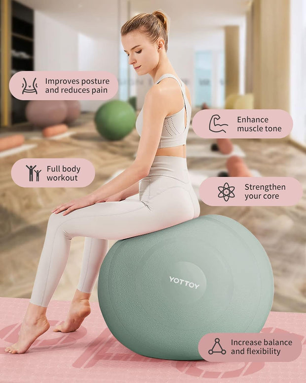 YOTTOY Anti-Burst Exercise Ball for Working Out, Yoga & Pregnancy, Extra Thick Workout Ball for Physical Therapy & Fitness
