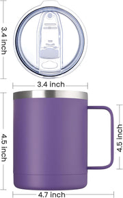 MEWAY 12oz Coffee Mug With Handle and Sliding Lid,Stainless Steel Travel Tumbler Cup with Handle,Double Wall Vacuum Insulated Camping Cup for Hot & Cold Drinks Tea (Purple,Set of 1)