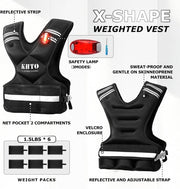 KHTO Adjustable Weighted Vest for Men and Women with Warning Light Reflective Strip，Large Weight Vest for Exercise Set Cardio and Strength Training (4-10lb/11-20lb/20-32lb)