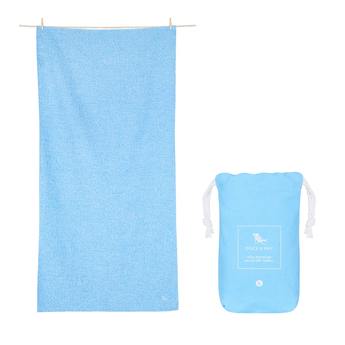 Dock & Bay Beach Towel - Quick Dry, Sand Free - Compact, Lightweight - 100% Recycled - Includes Bag - Cabana - Bondi Blue - Large (160x90cm, 63x35)