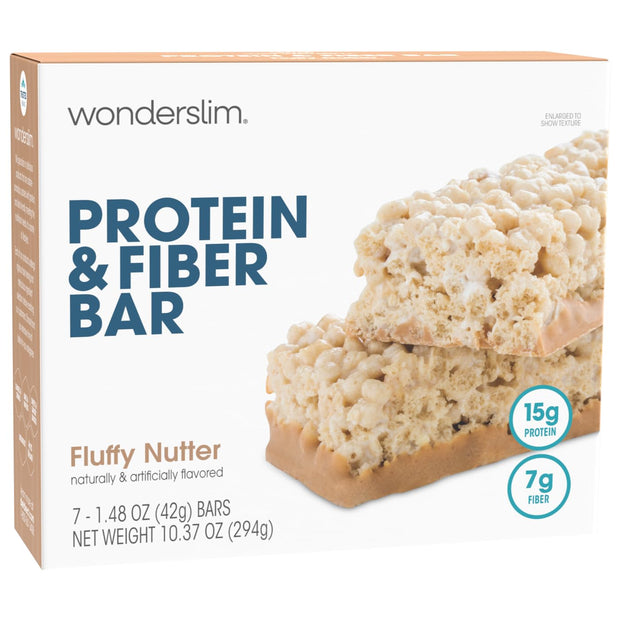 Wonderslim High Fiber Protein Bars, Fluffy S'more Crisp | 15g Protein, 8g Fiber | Low Sugar, Low Carb | Healthy Indulgence | Satisfying, Supports Energy & On-the-Go Convenience, 7 Pack