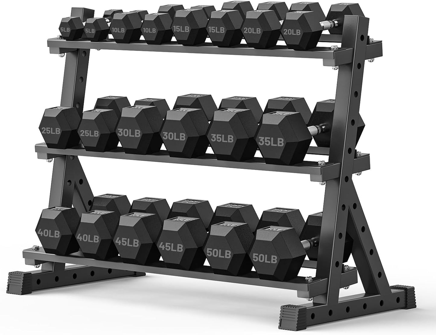 PAPABABE Hex Dumbbell Set with Rack, Rubber Encased Free Weight with Weight Storage Racks, Multiple Weight Options for Home Gym and Fitness