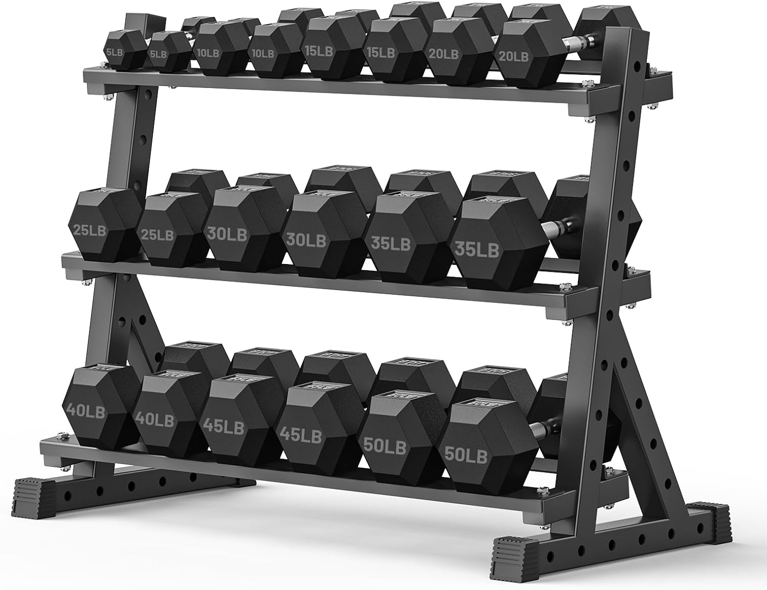 PAPABABE Hex Dumbbell Set with Rack, Rubber Encased Free Weight with Weight Storage Racks, Multiple Weight Options for Home Gym and Fitness