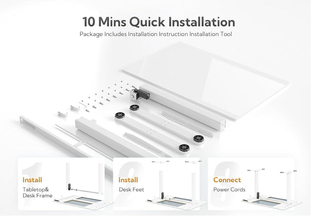 INNOVAR Glass Standing Desk, 48x24 Inch White Standing Desk Adjustable Height Electric Stand Up Quick Install for Computer Desks, Super White