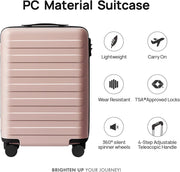 NINETYGO Carry On Luggage 22x14x9 Airline Approved, 20 Inch Luggage with Smooth Spinner Wheels, Lightweight, Hard Shell PC Suitcase Carry-On, Travel Luggage, TSA Approved (Pink, Rhine Basic)