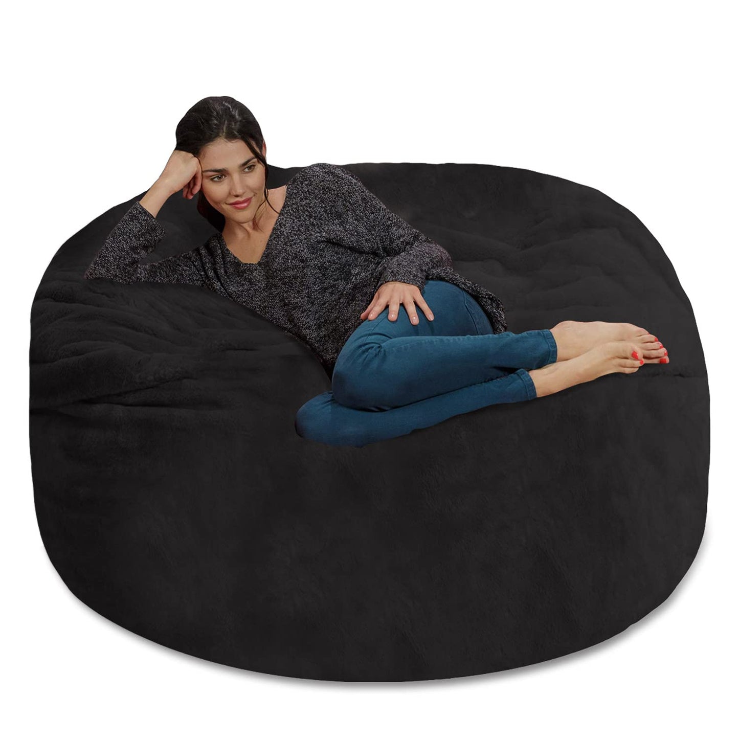 Chill Sack Bean Bag Chair - 5' Giant Memory Foam Lounge Chair with Soft Microfiber Cover – Cozy Furniture for Living Room, Dorm, & Kids' Rooms – Comfortable 5 Ft, Microsuede Lounge Sofa, Orange
