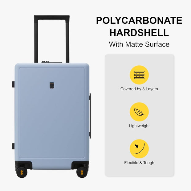 LEVEL8 Elegance Checked Luggage, 24 Inch Hardside Suitcase, Lightweight Matte Hardshell with Tsa Lock, Large Suitcases with Spinner Wheels, Light Blue