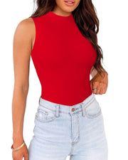 WAYMAKER Mock Neck Bodysuits for Women Sleeveless Basic Tank Top Body Suit Shirts