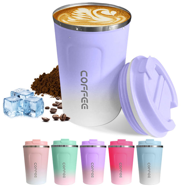 Travel coffee mugs leak-proof, reusable coffee cups with lids, stainless steel vacuum thermos coffee tumblers,thermal insulation cups for men and women keep hot & cold drinks(2nd-Black, 12OZ)