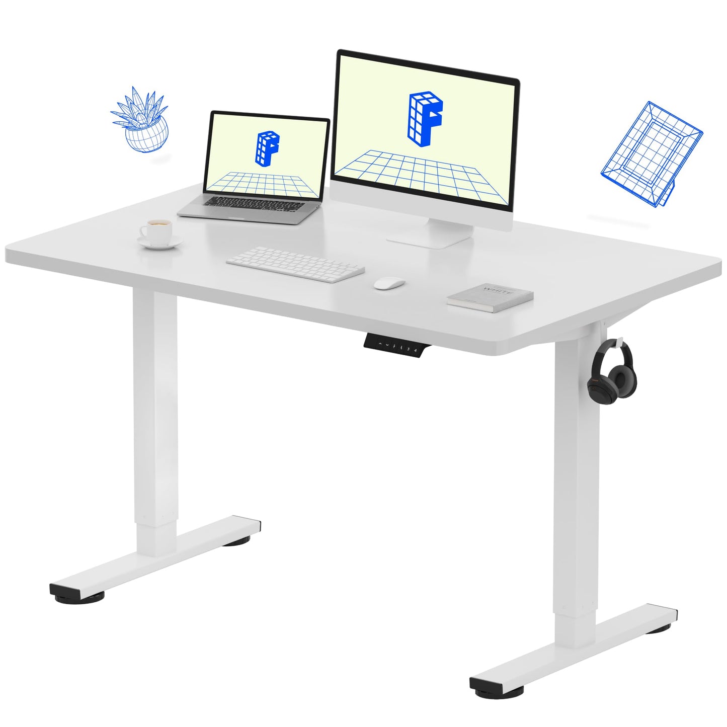 FLEXISPOT EN1 Whole-Piece Standing Desk, 48 x 24 Inches Height Adjustable Desk Stand up Desk Home Office Table for Computer Laptop (White Frame + Maple Desktop)