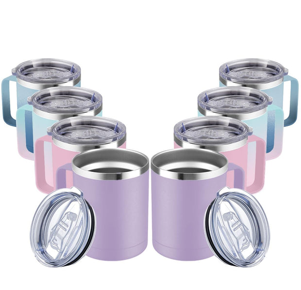 MEWAY 12oz Coffee Mug With Handle and Sliding Lid,Stainless Steel Travel Tumbler Cup with Handle,Double Wall Vacuum Insulated Camping Cup for Hot & Cold Drinks Tea (Purple,Set of 1)