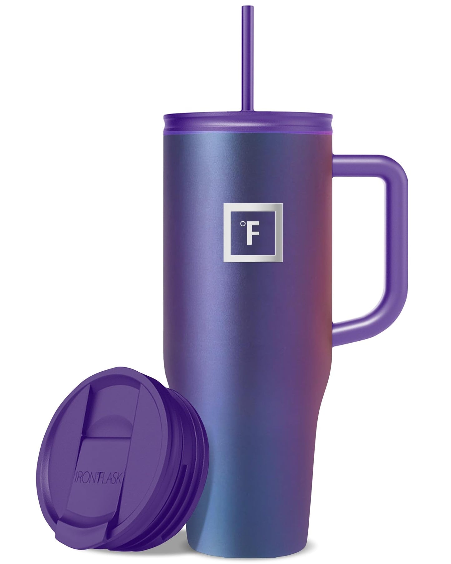IRON °FLASK Co-Pilot Insulated Mug w/Straw & Flip Cap Lids - Cup Holder Bottle for Hot, Cold Drink - Leak-Proof - Water, Coffee Portable Travel Mug - Aurora, 32 Oz