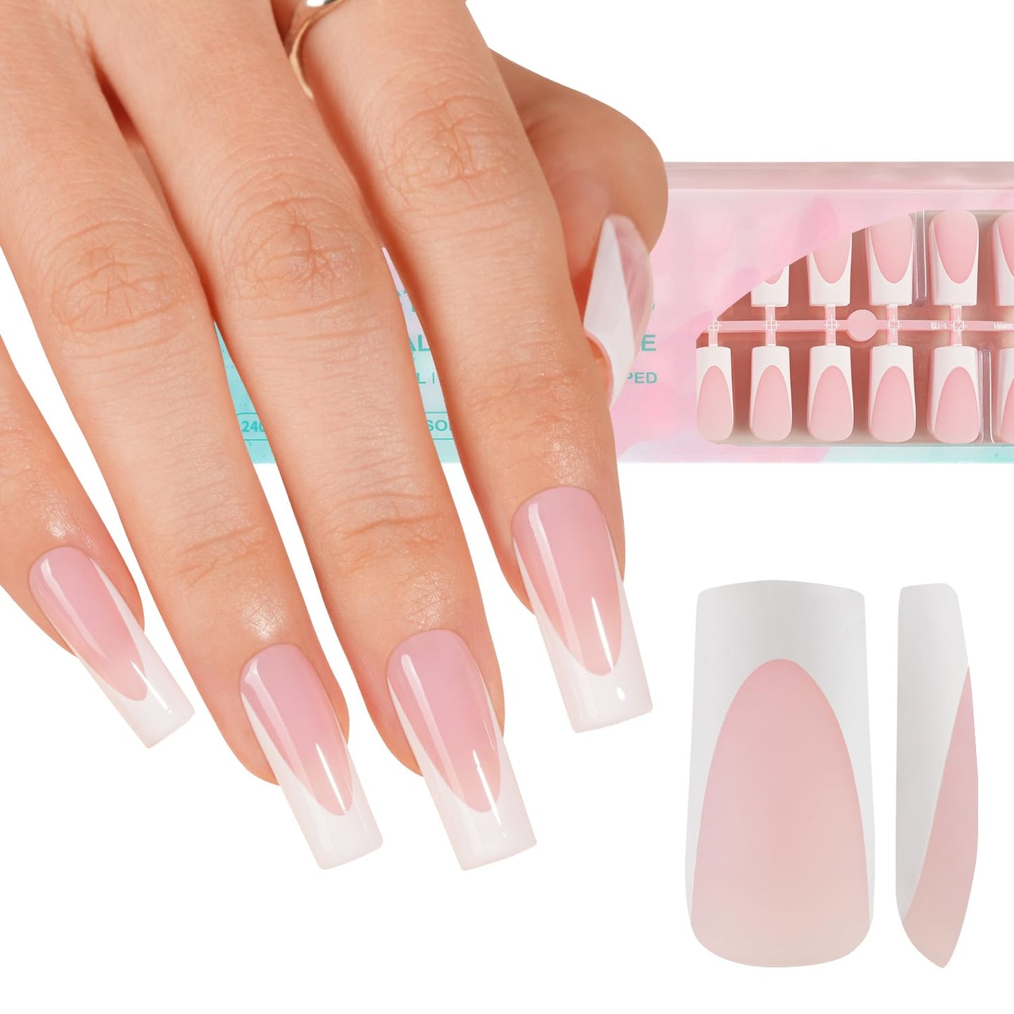 Misssix Deep French Gel Nail Tips, 150Pcs French Tip Press on Nails Long Square Brown, No Need to File 3 in 1 Tips Pre-lasting, Fake Nails for Nail Art DIY 15 Sizes