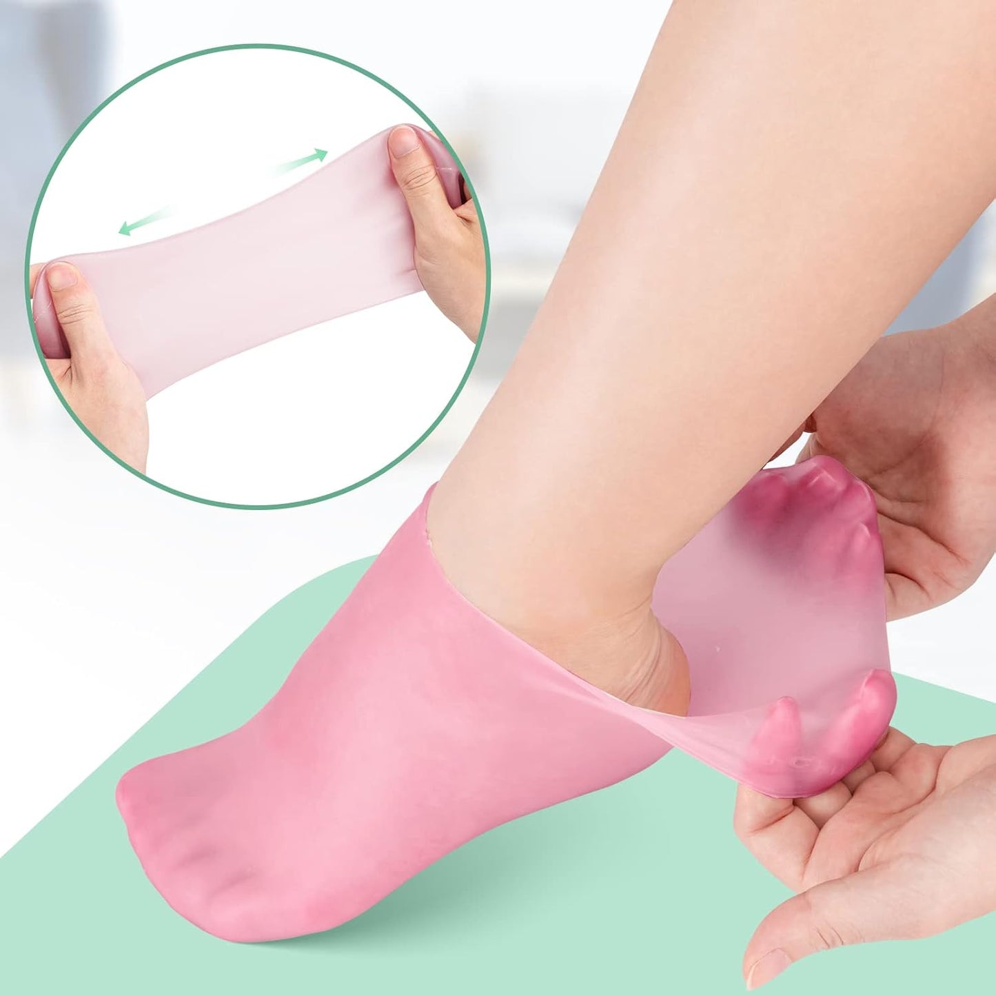 Noverlife 2 Pairs Silicone Moisturizing Socks Softening Dry Cracked Feet Rough Skins & Anti Slip Aloe Socks for Dry Cracked Feet Women, Calluses, Spa Gel Socks Foot Care After Pedicure - Pink & White