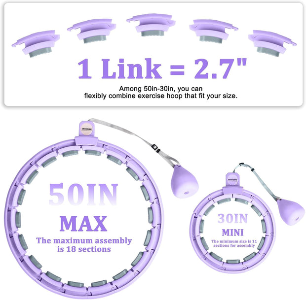 Smart Silent Weighted Hula Circle for Adults - Adjustable 30-50 Inch Exercise Hoop for Women's Weight Loss & Workout - Detachable Fitness Ring with Massage Balls, Belly Fat Burner Equipment