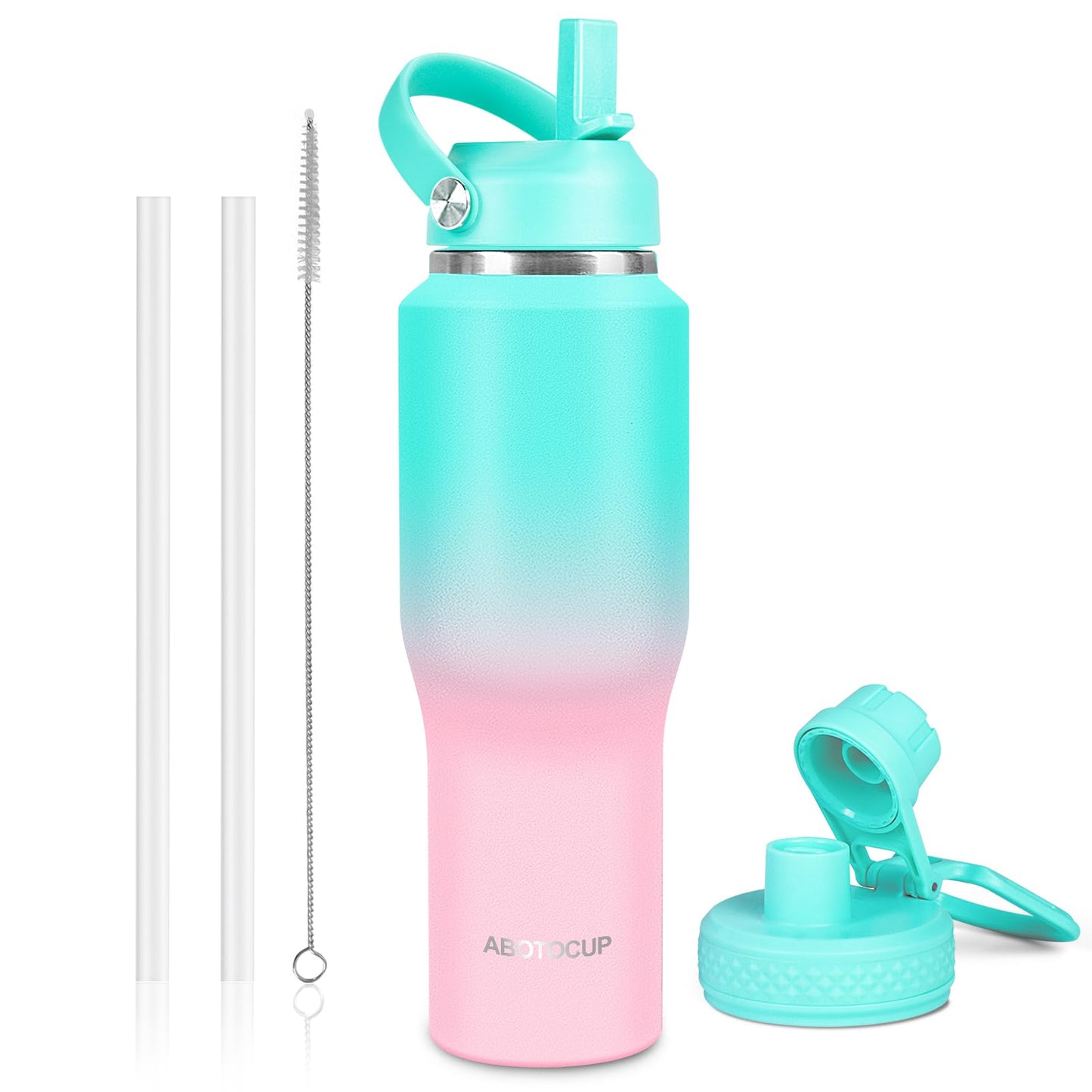 32oz Black Water Bottle Stainless Steel, Keep Cold 24H&Hot 12H, Water Bottle with Straw&Spout Lids, Insulated Water Bottle Double Wall Vacuum, Fit in Any Car Cup Holder, Leak-proof BPA Free