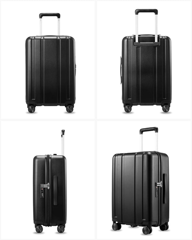 LUGGEX Carry On Luggage 22x14x9 Airline Approved, 100% PC Hard Shell Travel Suitcase with Smooth Spinner Wheels TSA Lock, 20 Inch, Black