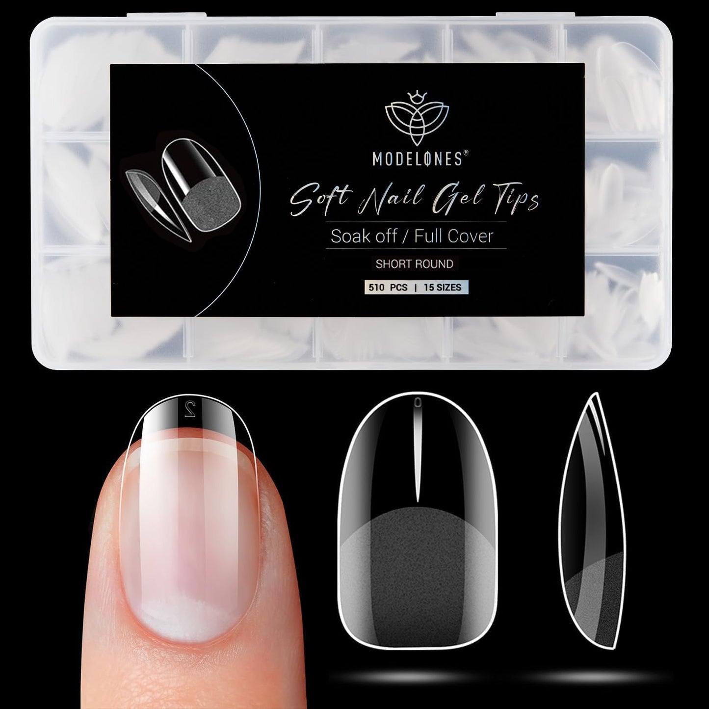 Modelones Medium Almond Nail Tips 510Pcs Clear False Acrylic Almond Press on Nails Pre-shape Full Cover Fake Extension DIY at Home 15 Sizes