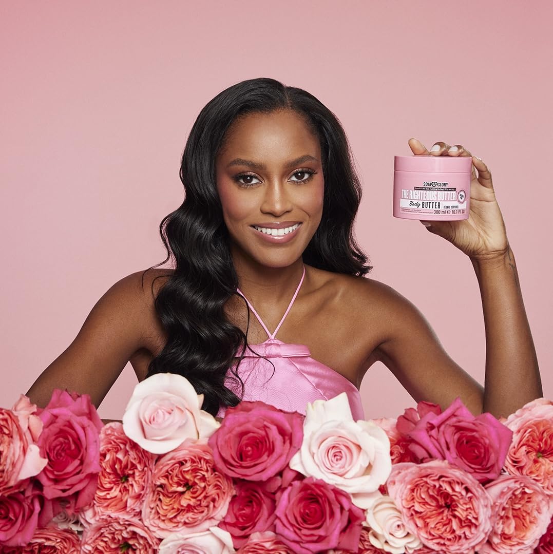 Soap & Glory The Righteous Moisturizing Body Butter - Hydrating Vegan Body Moisturizer for Dry Skin with Shea Butter, Vitamin E & Rosehip Seed Oil - Rich Cream for Women & Men (300ml)
