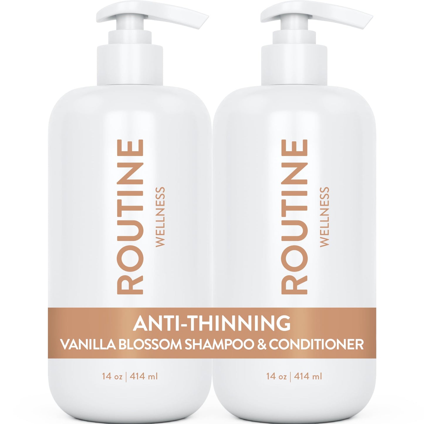 Routine Wellness Anti-Thinning Shampoo and Conditioner Set for Thinning Hair - Biotin DHT Blocker Women & Men - Color Safe Shampoo for Hair Loss & Healthier Hair - Coconut & Vanilla (Pack of 2)