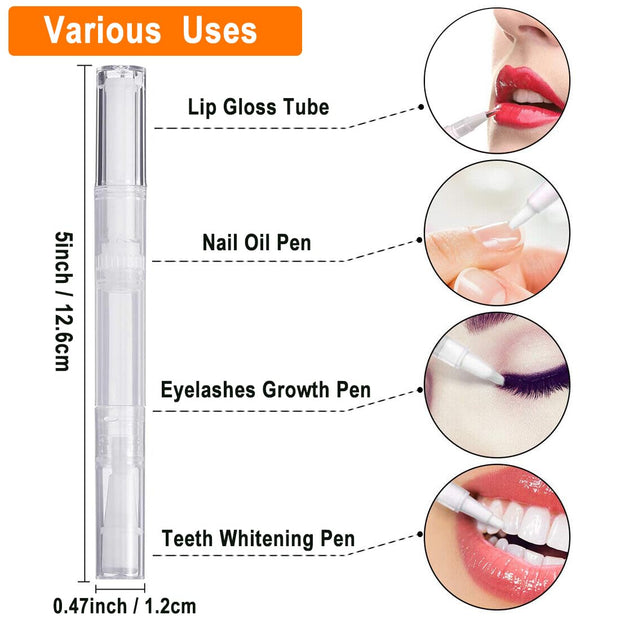 10 Pack 3 ML Transparent Twist Pens, Empty Cuticle Nail Oil Pen with Brush Tip, Cosmetic Lip Gloss Containers Applicators Eyelash Growth Liquid Tube