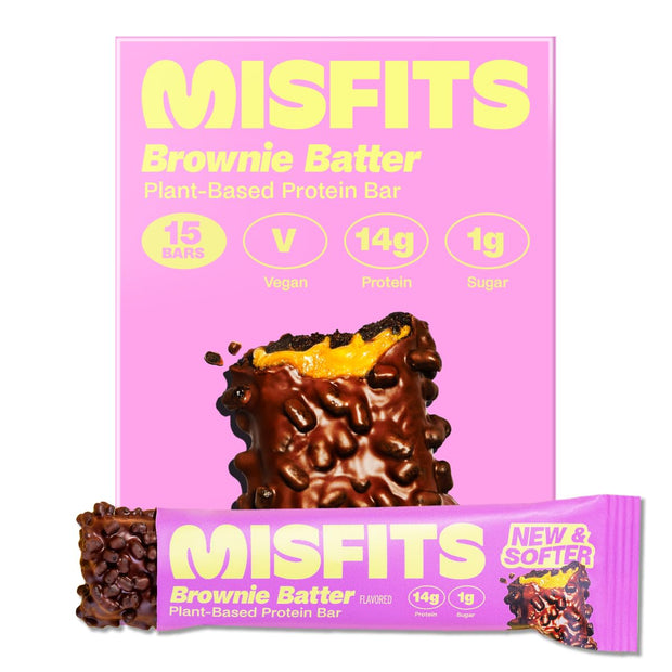 Misfits Vegan Protein Bars - Updated Gluten Free Recipe | Plant Based, Low Sugar & Carb, High Fiber Snacks | Variety Pack of 12 (4 Flavors)