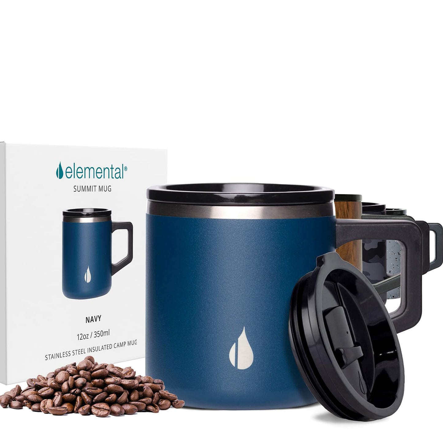 Elemental Insulated Coffee Mug - Triple-Wall Stainless Steel Summit Travel Cup for Hot and Cold Drinks - Thermal Coffee Mug with Lid and Handle for Camping, Office & Travel 12oz - Grey Speckle