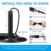 Jump Rope, HANDIO jump ropes 1/2 lb Weighted Jump Rope for Boxing, Cardio, Crossfit Workout, 8~10ft Range Adjustable Length Steel Ropes with Ball Bearings and Metal Handles, Jumpropes Suitable for Men