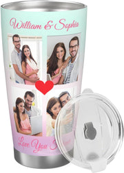 Personalized Tumbler Coffee Mug Custom Mug Cups with Picture Photo Lid 20oz Customized Valentine's Day Mothers Day Birthday Gifts for Men Women Mom Dad Him Her