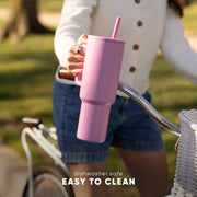 Simple Modern 40 oz Trek Tumbler with Handle and Straw Lid | Cup Holder Friendly Insulated Stainless Steel Travel Mug | Blue Dune