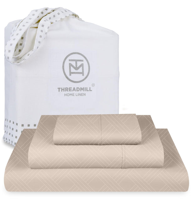 Threadmill Luxury 100% Cotton King Size Sheets Set- 800 Thread Count Jacquard Celine Hotel White, Better Than Egyptian Cotton,4 Pc Striped Bed Set, Damask Bed Sheets with 16" Deep Pocket