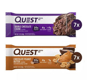 Quest Protein Bar - Value Pack 14 Bars, Chocolate Peanut Butter & Double Chocolate Chunk. 1g Sugar 20g Protein.