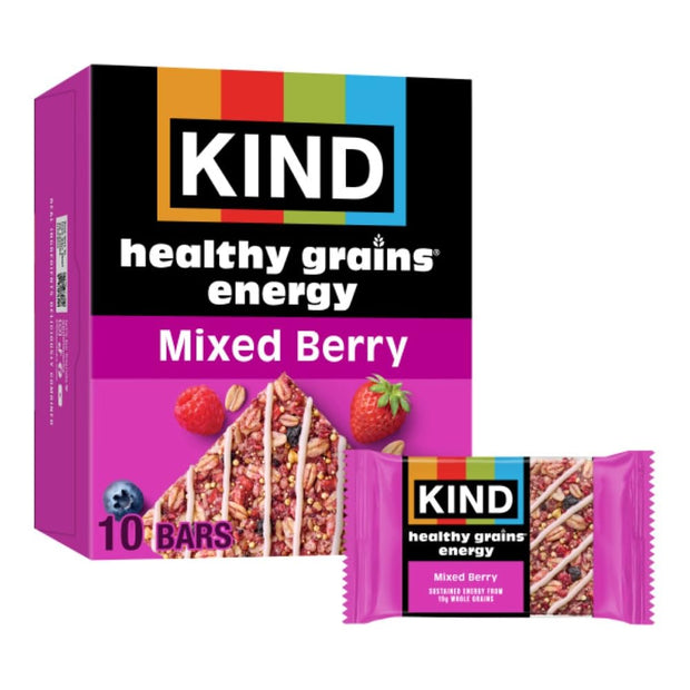 KIND Healthy Grains Energy Bars, Mixed Berry, 19g Whole Grains, Made with Super Grains, Gluten Free Snacks, 10 Ct Value Pack, 14.1oz