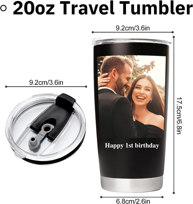 Personalized Stainless Steel Photo Coffee Tumbler Mug - 20oz Custom Gift for Christmas, Anniversary, Birthday