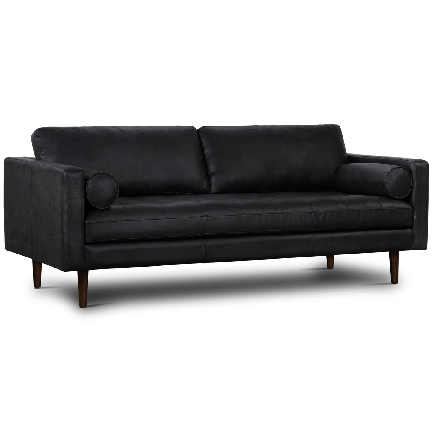 Poly & Bark Napa Leather Couch - 88.5-Inch Office Sofa with 2 Bolsters - Full-Grain Leather Sofa for Living Room with Feather-Down Topper - Living Room Couch - Vintage Italian Leather in Cognac Tan