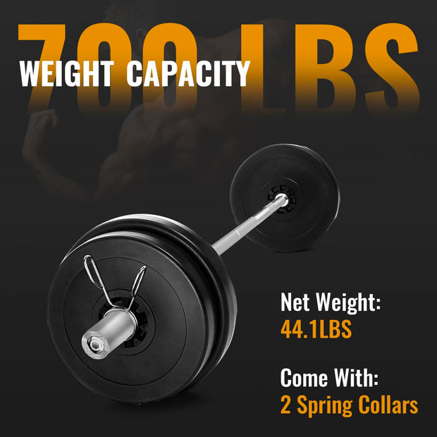 PayLessHere Barbell 7Ft Olympic Barbell 700lbs Capacity Solid Chrome BarBell Bar for Strength Training, Weightlifting, and Powerlifting(2Inch Diameter)