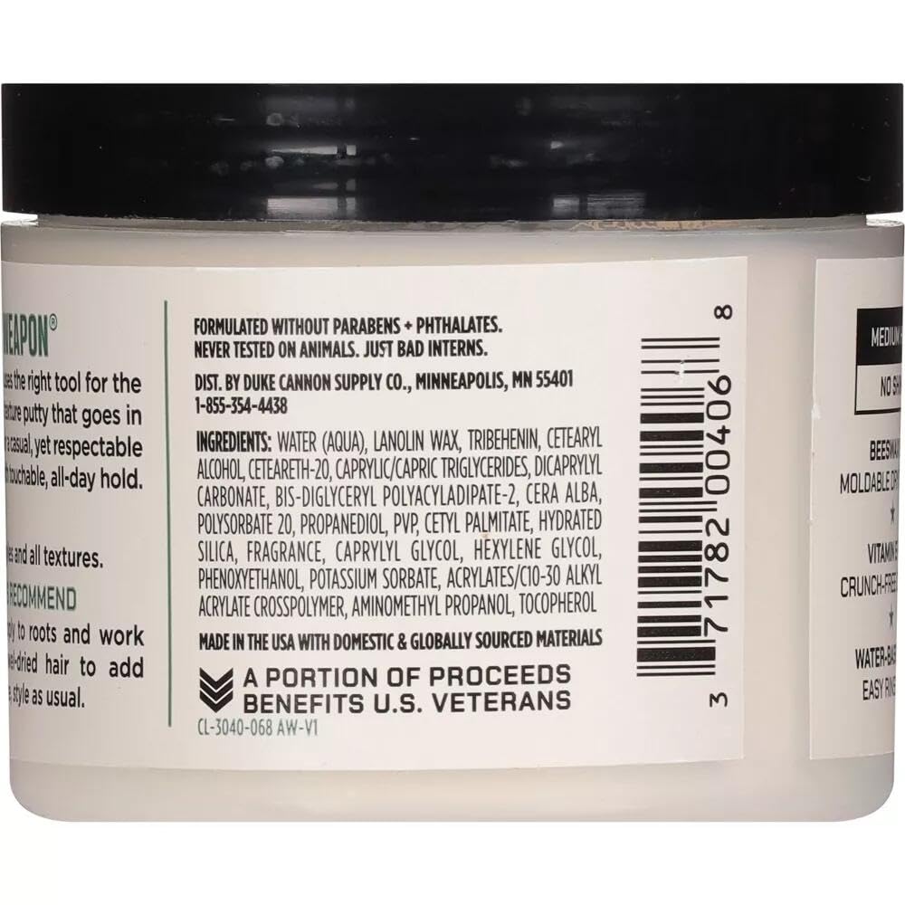 Duke Cannon Dry Hold Texture Putty – Medium Hold, No Shine Hair Styling Paste for Men, 4.6 oz