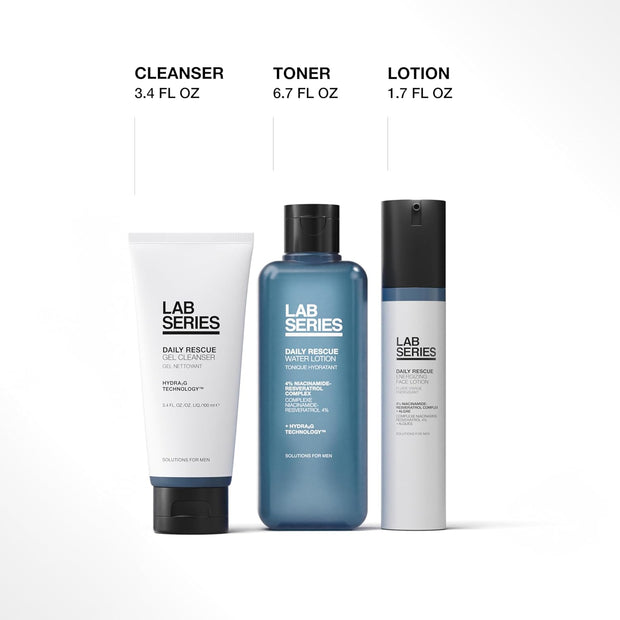 Lab Series Daily Rescue Men's Skincare Set - Essential Skin Care Routine Kit Includes Face Wash for Men - Hydrating Face Toner - Men's Face Moisturizer Cream