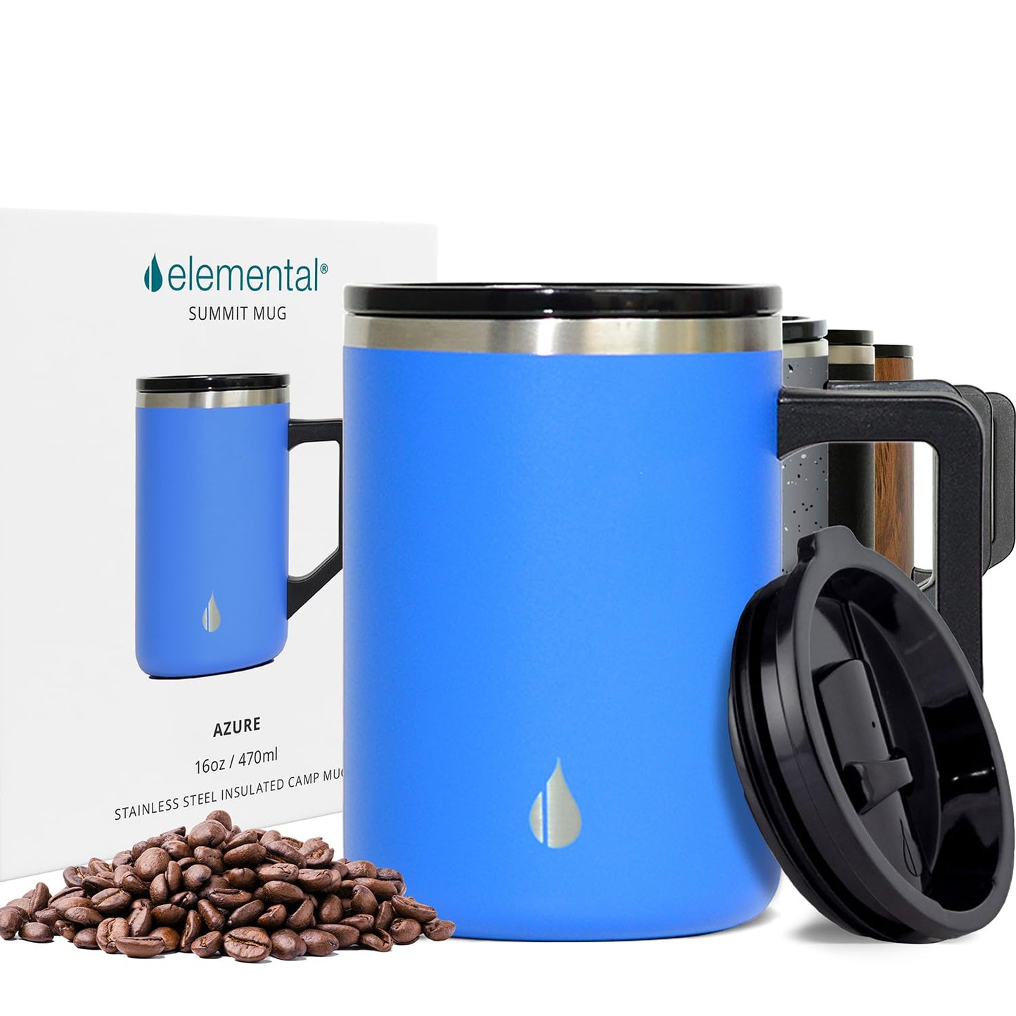 Elemental Insulated Coffee Mug - Triple-Wall Stainless Steel Summit Travel Cup for Hot and Cold Drinks - Thermal Coffee Mug with Lid and Handle for Camping, Office & Travel 12oz - Grey Speckle