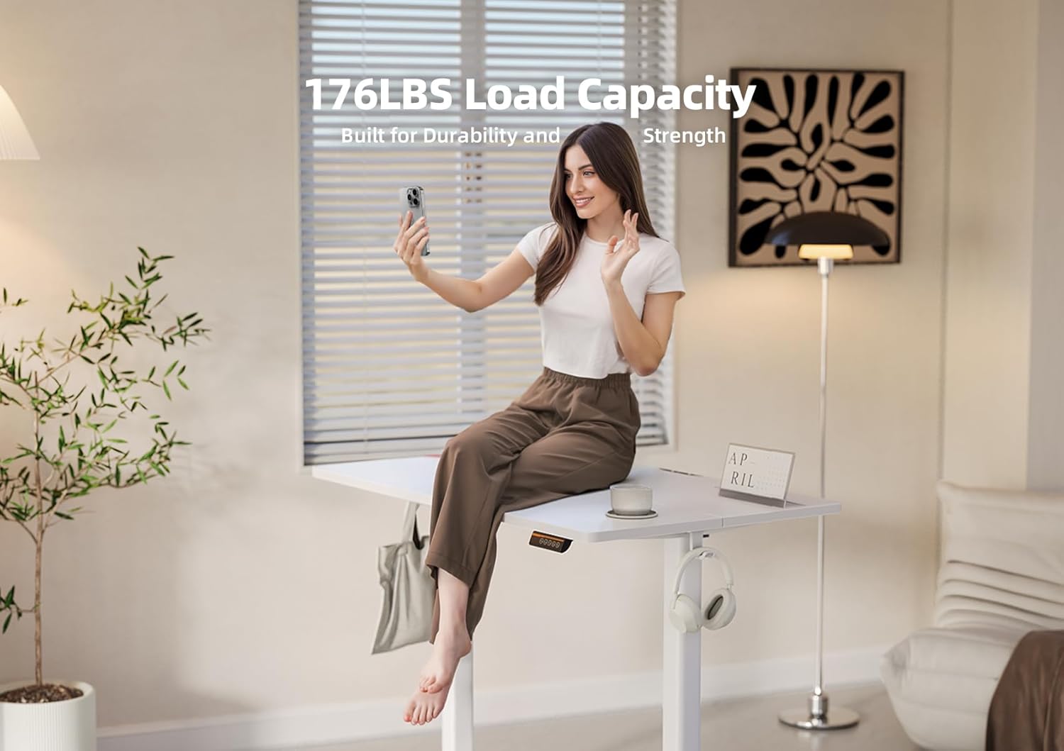 YDN Electric Standing Desk Adjustable Height, 40 x 24 Inches Stand up Desk with Cable Management, Home Office Desks with Splice Board & White Frame, White Top