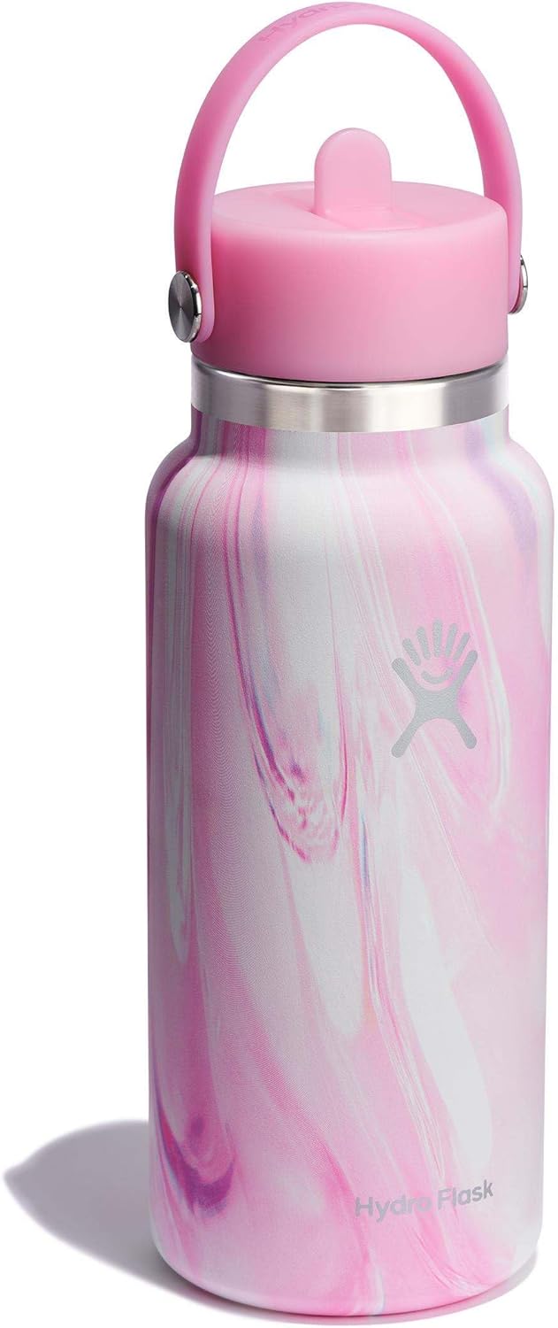 Hydro Flask 32 Oz Wide Flex Straw Cap Bottle - Insulated Stainless Steel - Wide Straw Lid, Non Spill, Leakproof in Jelly Pink