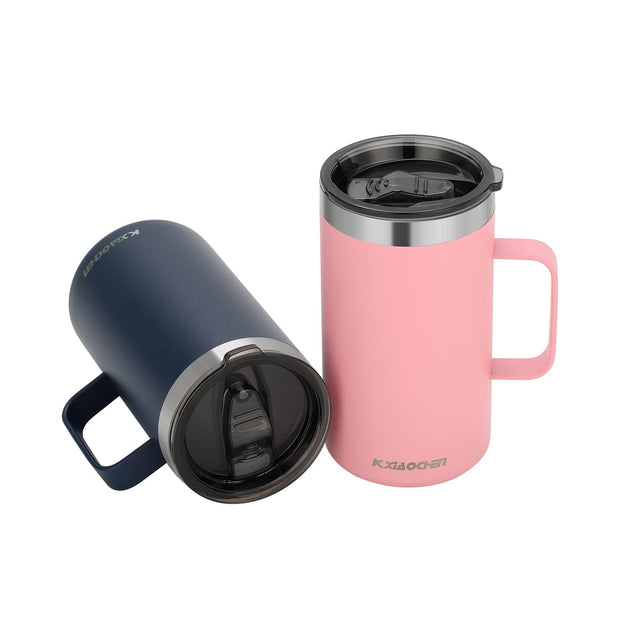 KXIAOCHEN 20oz Insulated Coffee Mug with Lid, Stainless Steel Coffee Cup, Double Wall Vacuum Coffee Tumbler with Handle, Premium Thermal Travel Coffee Mug (Navy Blue)