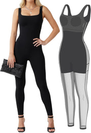 Popilush Shapewear Jumpsuits for Women Built-in Bra Tummy Control Bodysuit Square Neck Sport Romper Summer Outfit