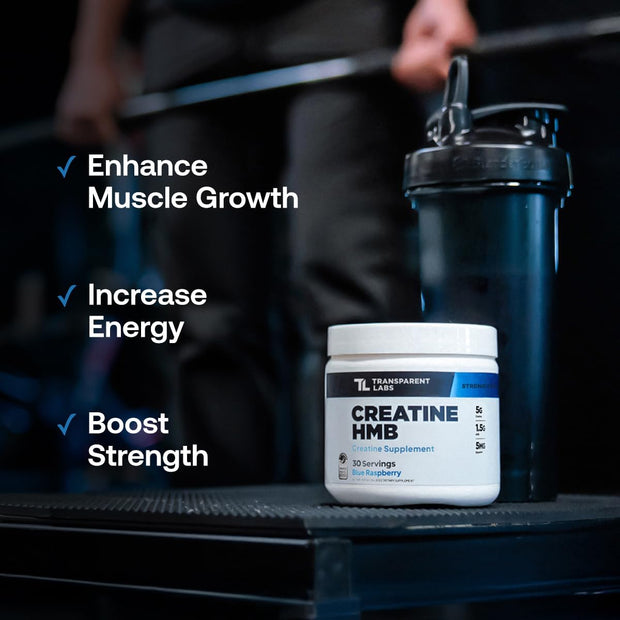 Transparent Labs Creatine HMB - Creatine Monohydrate Powder with HMB for Muscle Growth, Increased Strength, Enhanced Energy Output, and Improved Athletic Performance - 30 Servings, Unflavored