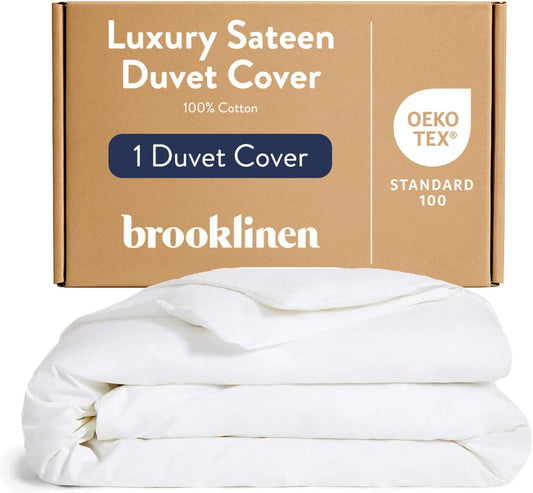 Brooklinen Luxury Sateen Duvet Cover - 100% Cotton, Full/Queen Size in White with Extra-Long Corner Ties and Button Closure | Best Luxury Sheets