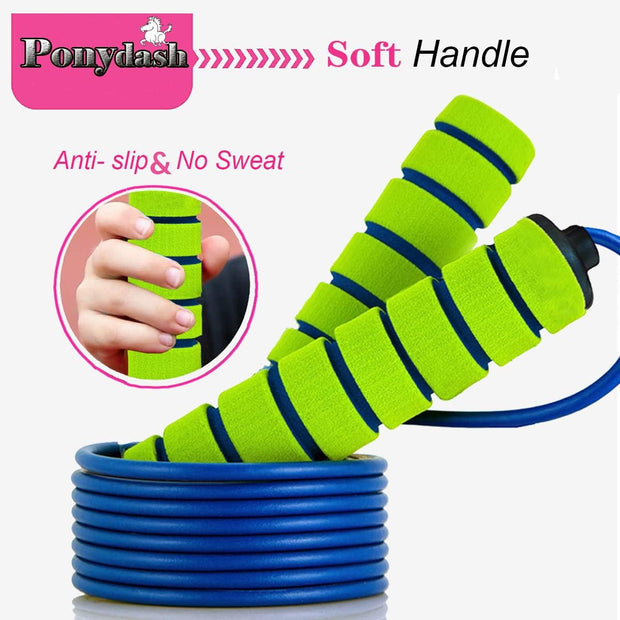 Ponydash Jump Rope, Jump Ropes for Kids, 2 Pack Kids Jump Rope Lightweight &Adjustable &Durable jumping rope for Fitness-Speed Jump Rope for Women Men Youth, Foam Grips Handles for, Workout