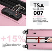 Kono 3 Piece Luggage Sets Expandable(only 28") Lightweight with Spinner Wheels TSA Lock Hardside Travel Rolling Suitcases 20in 24in 28in Carry on Pink