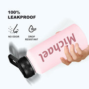 Personalized Custom Water Bottle with Text Photo Print in USA 32oz Double Wall Stainless Steel Leakproof Wide Mouth Cup with Flip Straw