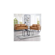 Naomi Home Siggy Genuine Leather Sofa - Set of 3 Luxurious Comfort, Goose Feather Cushion Filling, Square Arm Design, Sturdy Block Legs, Elegant Tan - Ideal for Living Room, Office, or Bedroom